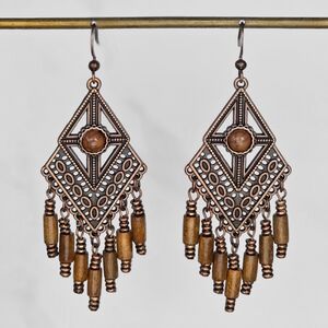 Bronze Dia Boho Beaded Earrings Tribal Boheme Jewelry